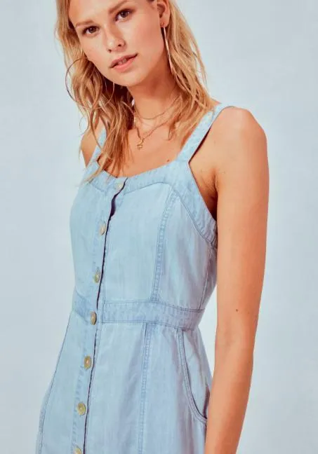 Carolina Light Blue Chambray Midi Tank Dress