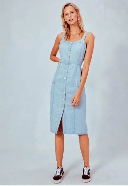Carolina Light Blue Chambray Midi Tank Dress