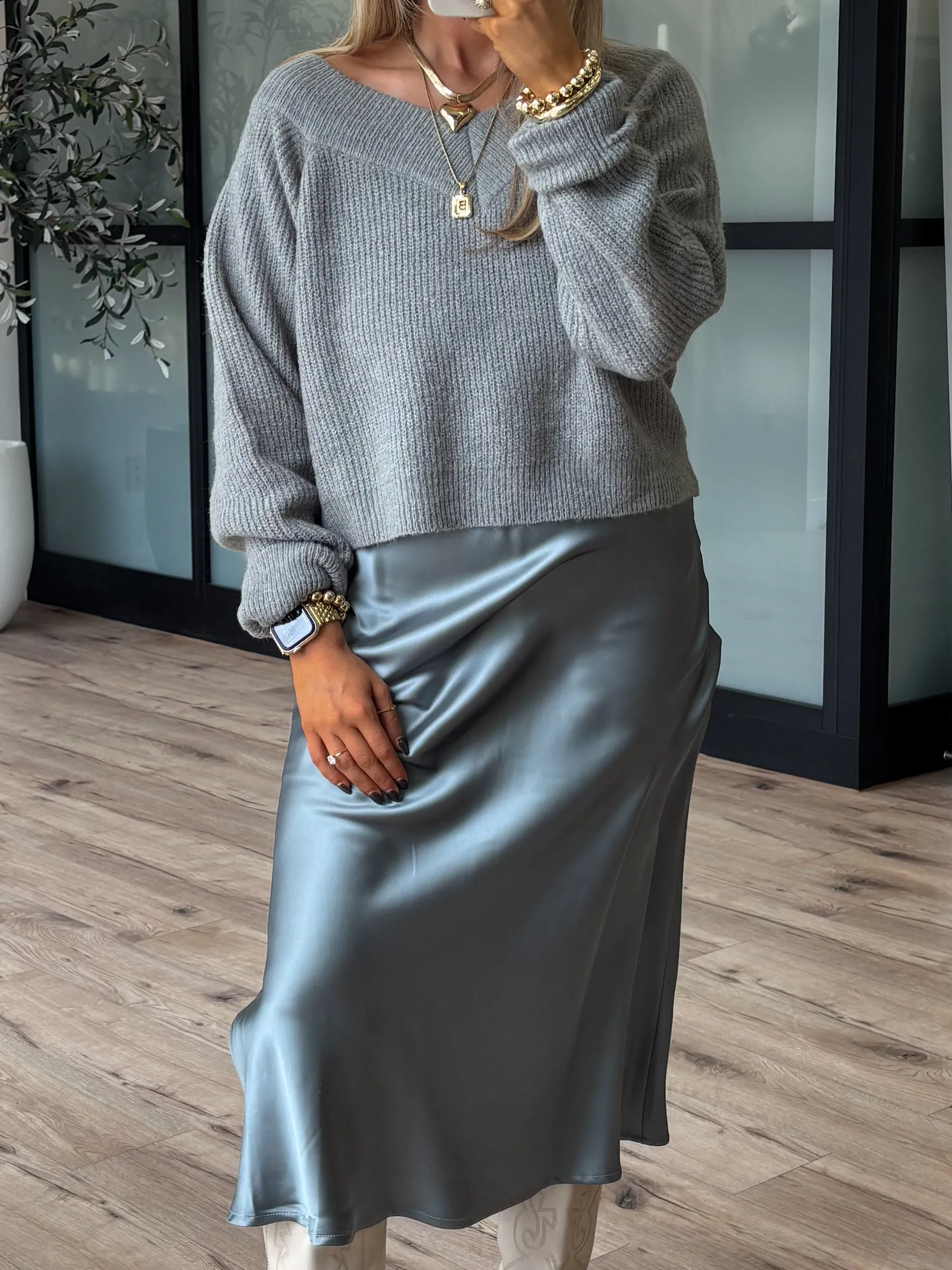 Celine Sweater   Slip Dress Set | Grey |  Plus Available