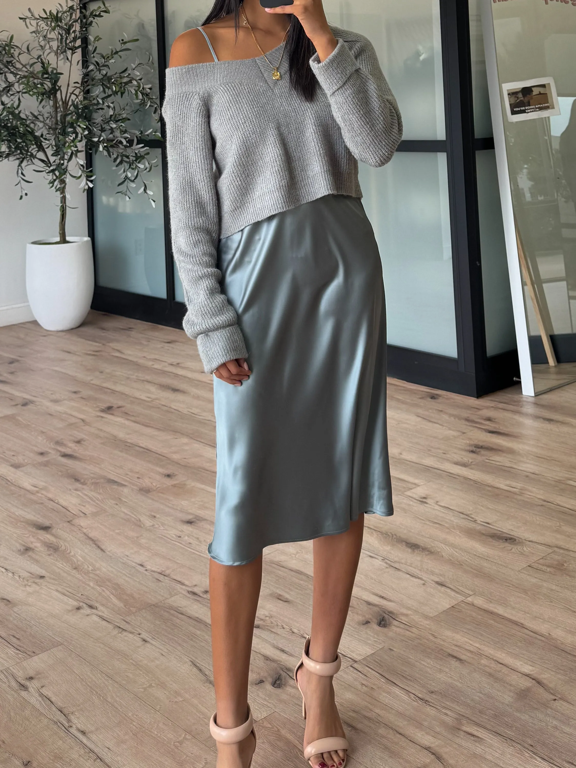 Celine Sweater   Slip Dress Set | Grey |  Plus Available