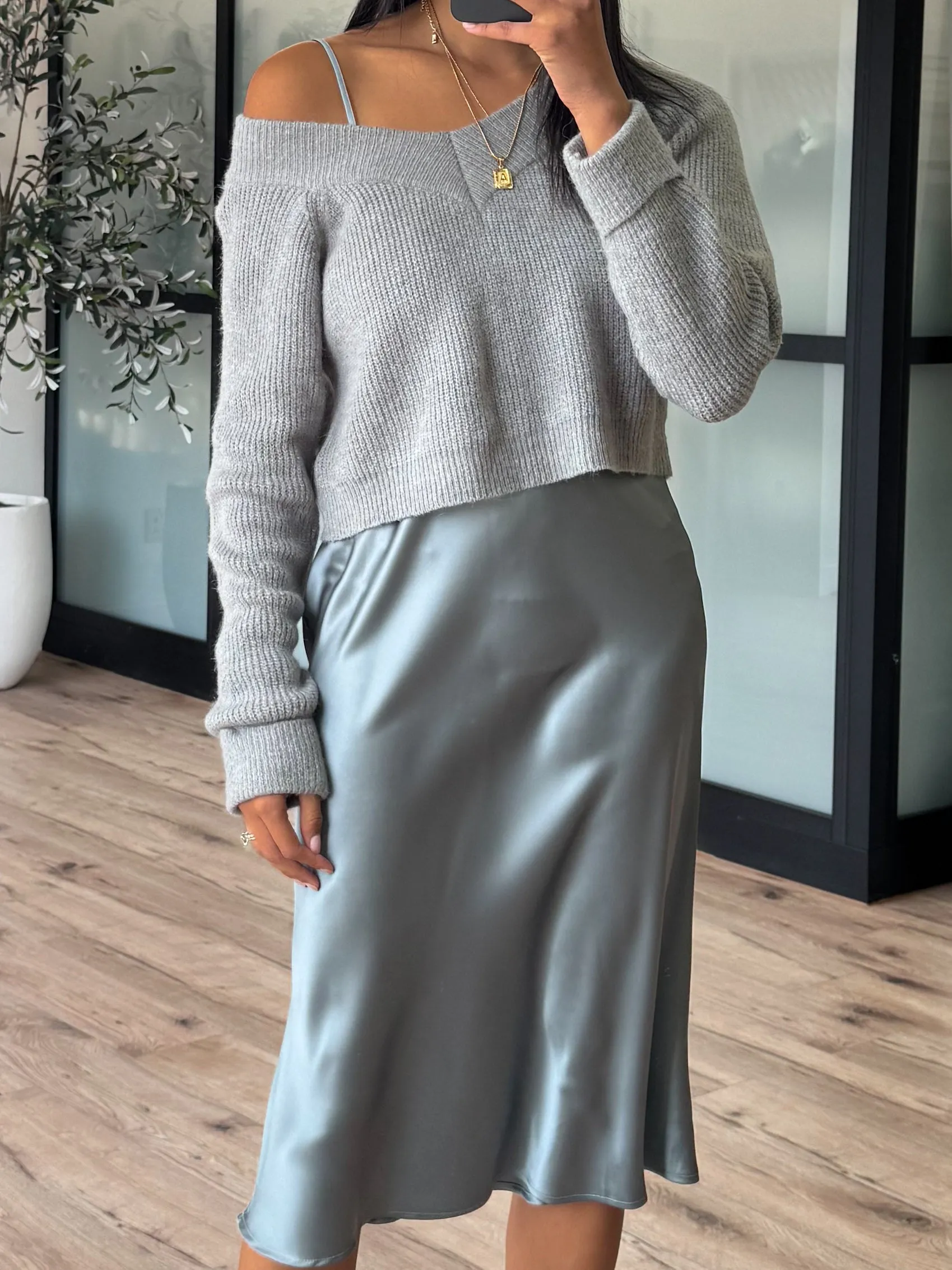 Celine Sweater   Slip Dress Set | Grey |  Plus Available