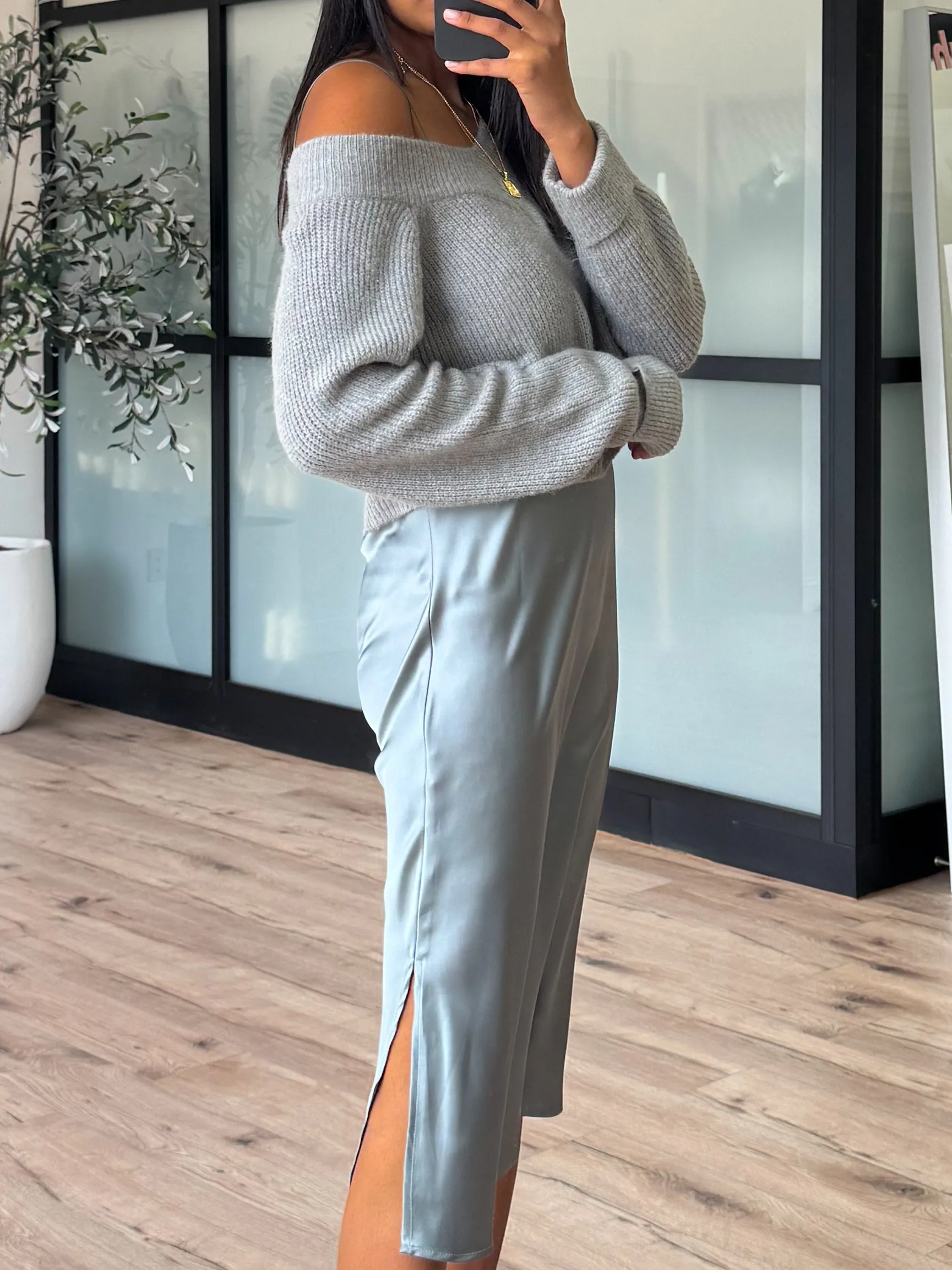 Celine Sweater   Slip Dress Set | Grey |  Plus Available