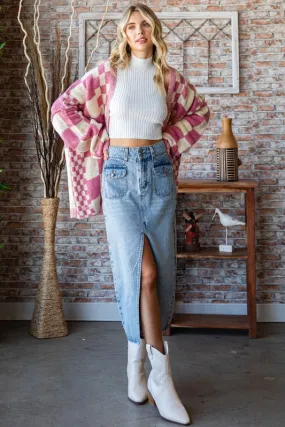 Center Split Denim Midi Skirt