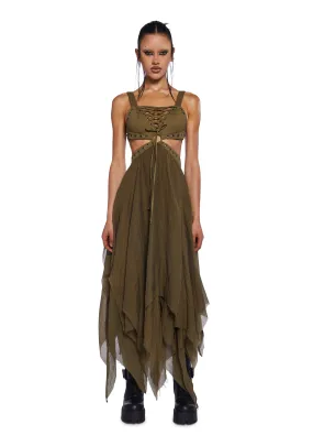 Charged Shredded Midi Dress