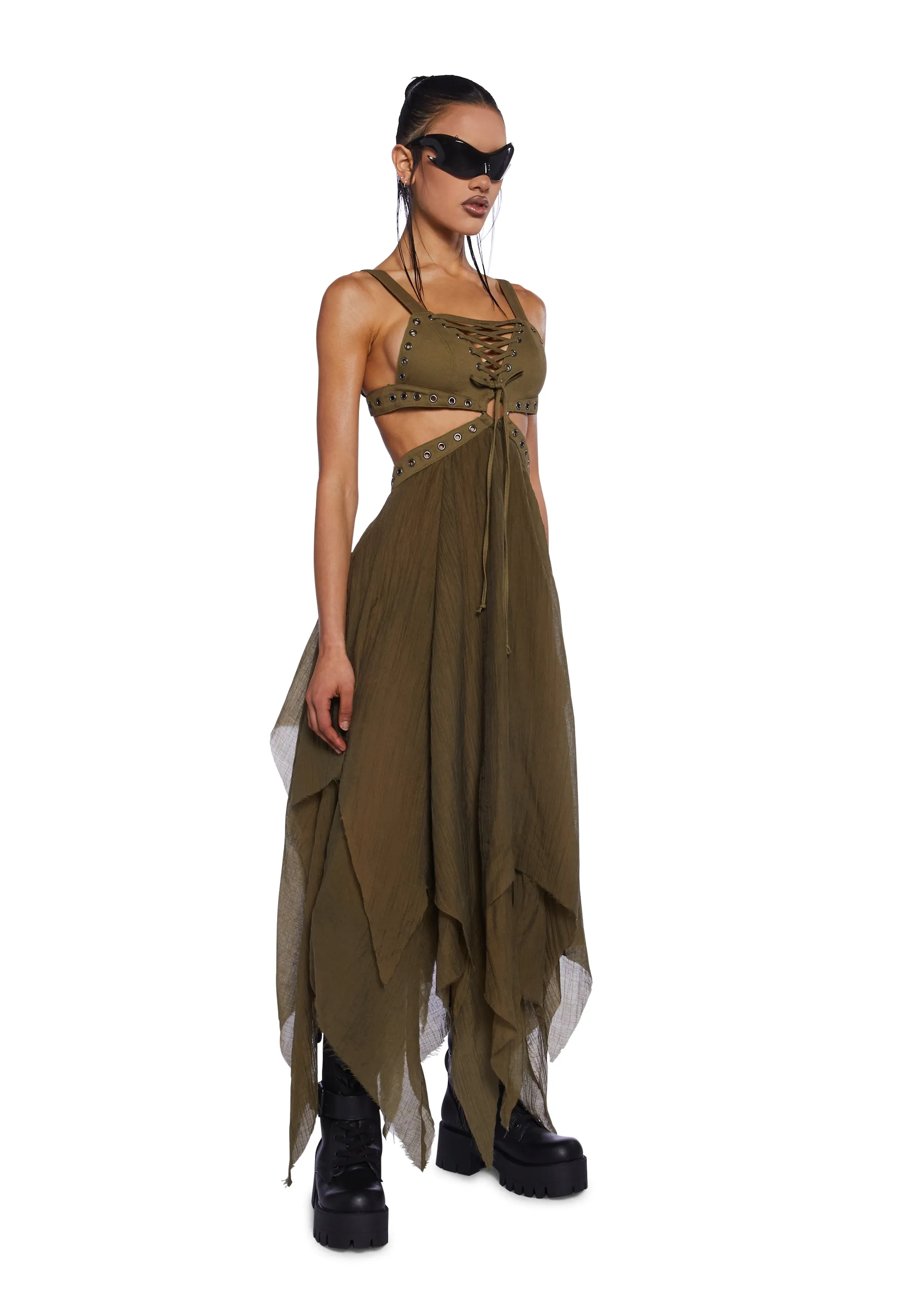 Charged Shredded Midi Dress