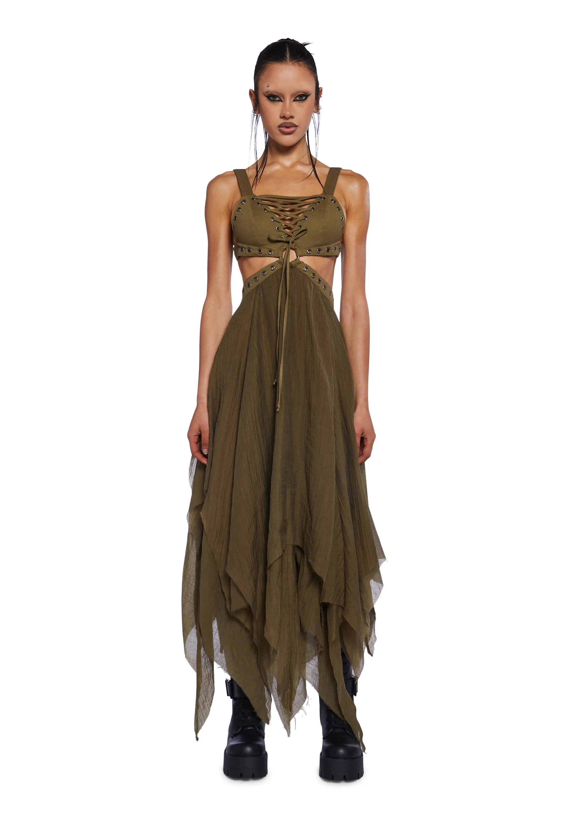 Charged Shredded Midi Dress