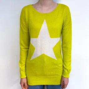 Chartreuse Yellow Star Cashmere Crew Neck Jumper Extra Small