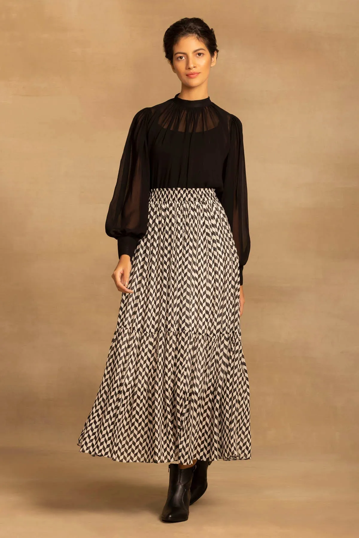 Chevron Tiered Flared Skirt