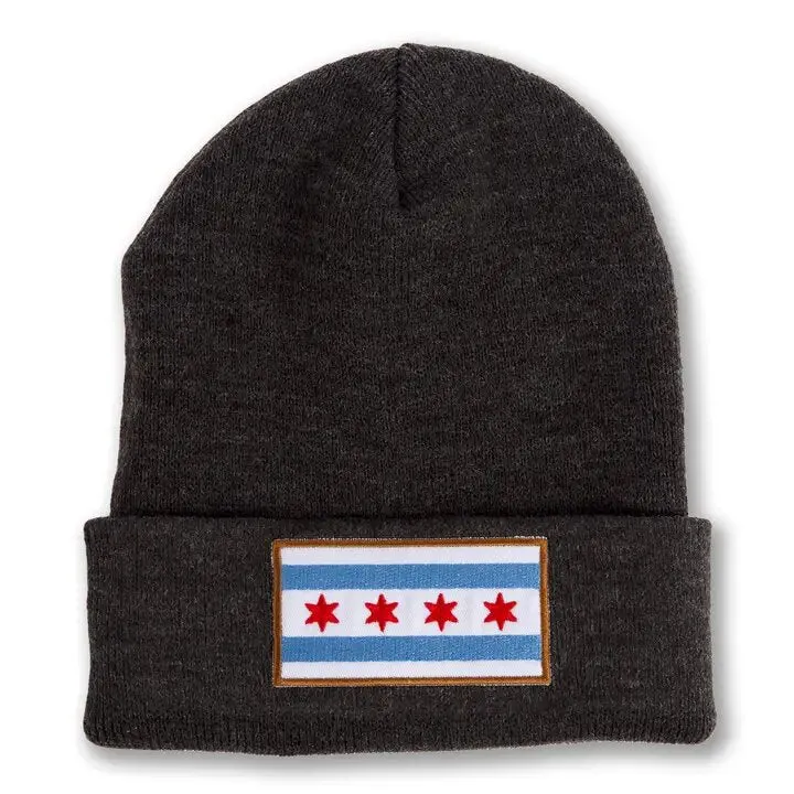 Chicago Flag Patch Knit Beanie in Dark Grey