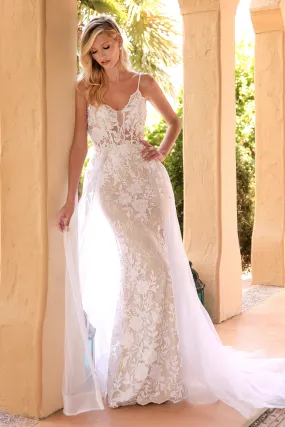 CINDERELLA DIVINE CD931W Corseted Mermaid Bridal Gown with Overskirt