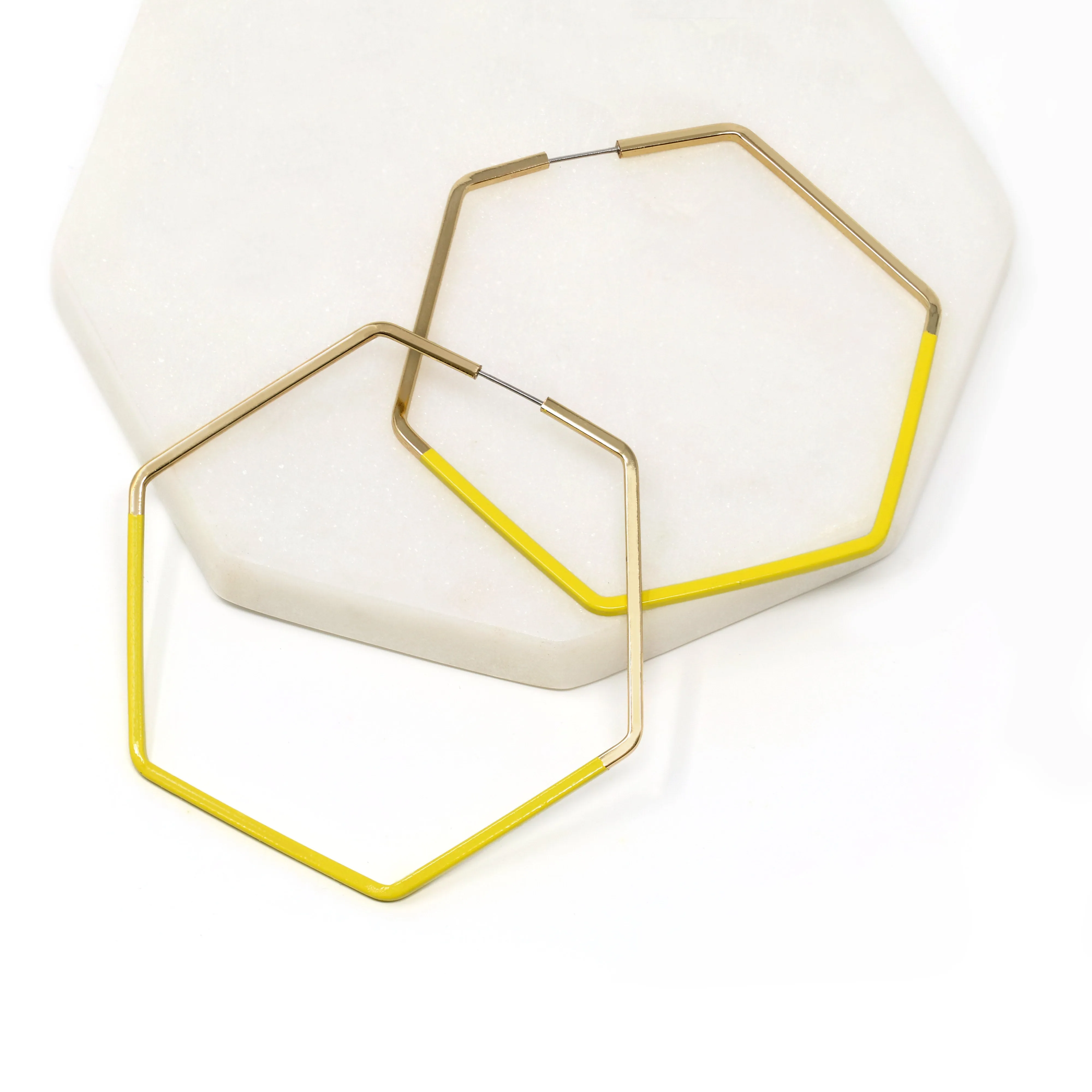 Colored Hexagon Hoop Earrings