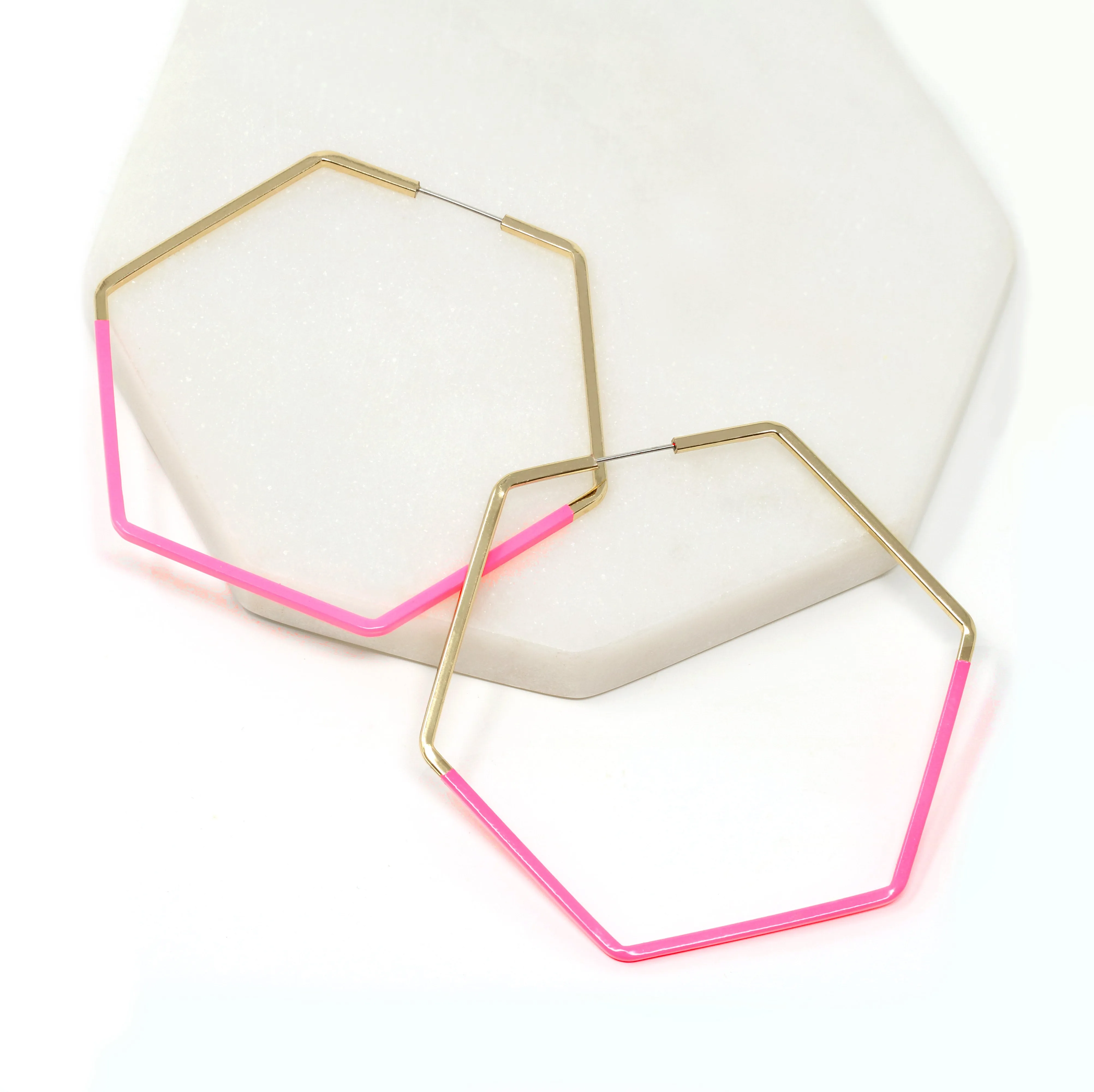 Colored Hexagon Hoop Earrings