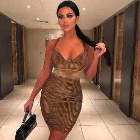 Corduroy Spaghetti Strap Bodycon Mini Sun Dress