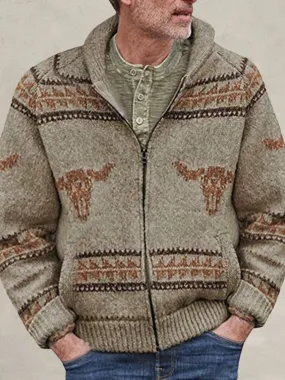 Cow Head Zipper Knit Sweater Coat