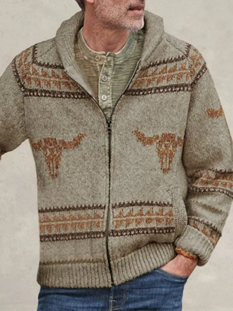 Cow Head Zipper Knit Sweater Coat