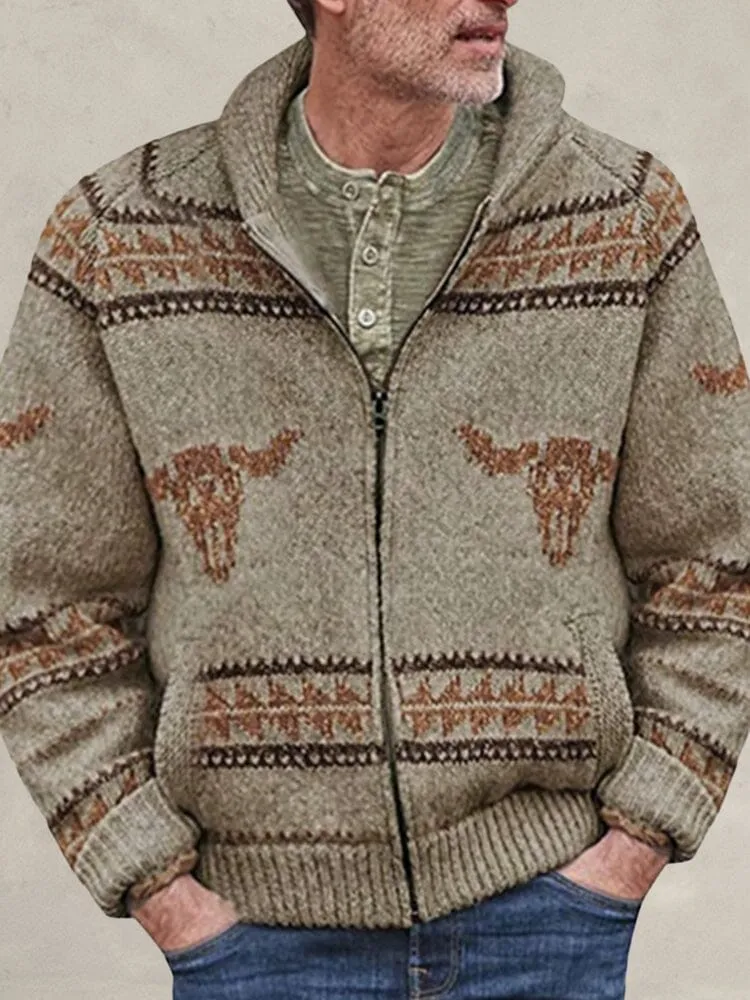 Cow Head Zipper Knit Sweater Coat
