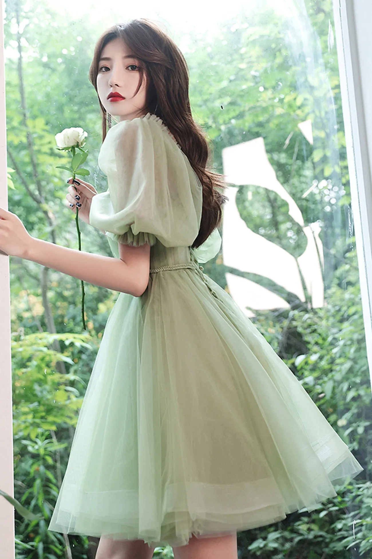 Cute Tulle Knee Length Prom Dress, A-line Mini Party Dress
