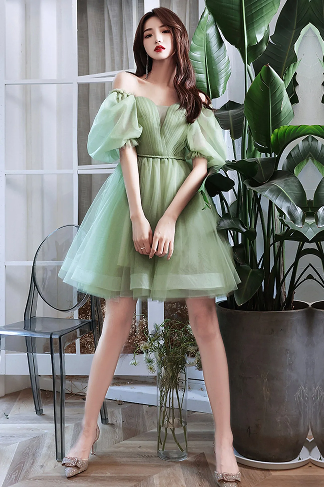 Cute Tulle Knee Length Prom Dress, A-line Mini Party Dress