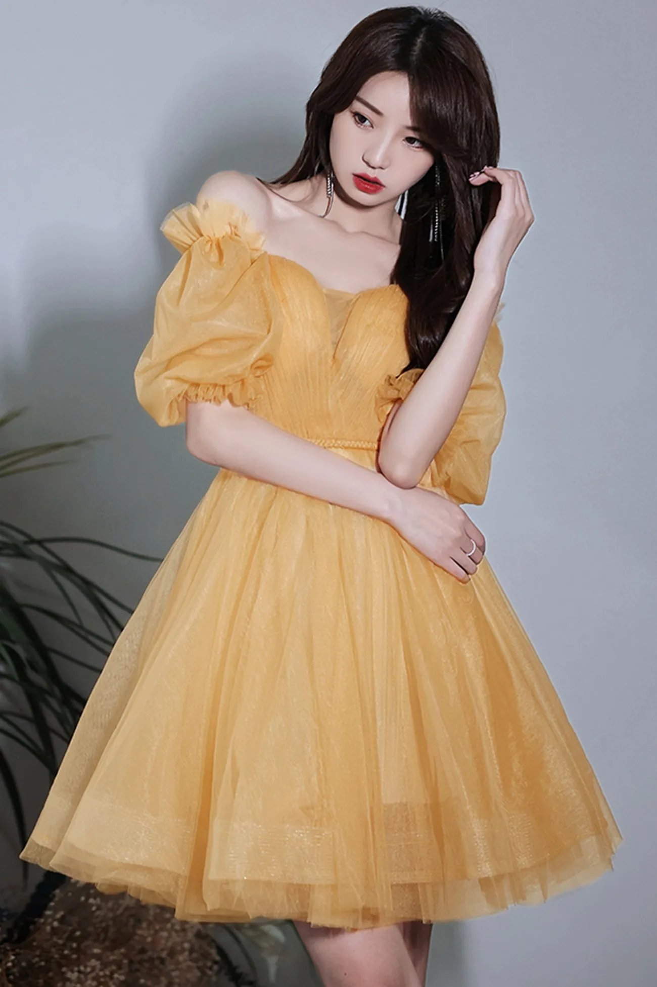 Cute Tulle Knee Length Prom Dress, A-line Mini Party Dress
