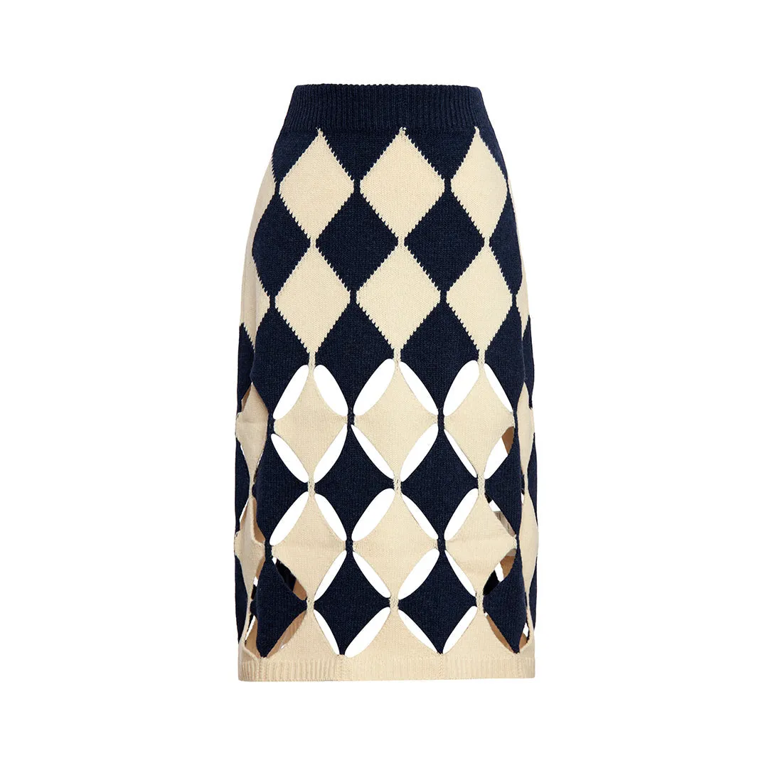 Dark Blue Colored Skirt with Diamond Jacquard
