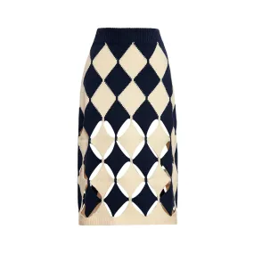 Dark Blue Colored Skirt with Diamond Jacquard