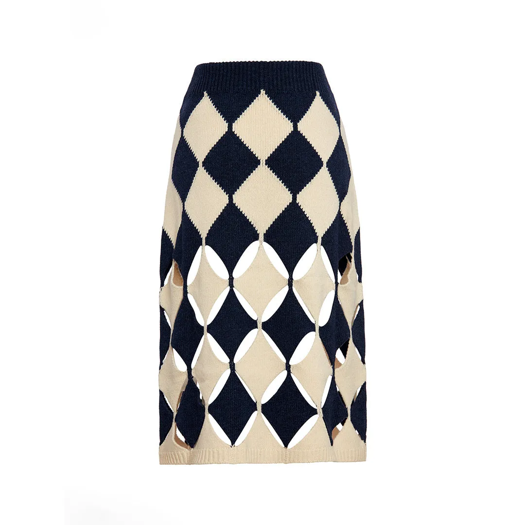 Dark Blue Colored Skirt with Diamond Jacquard