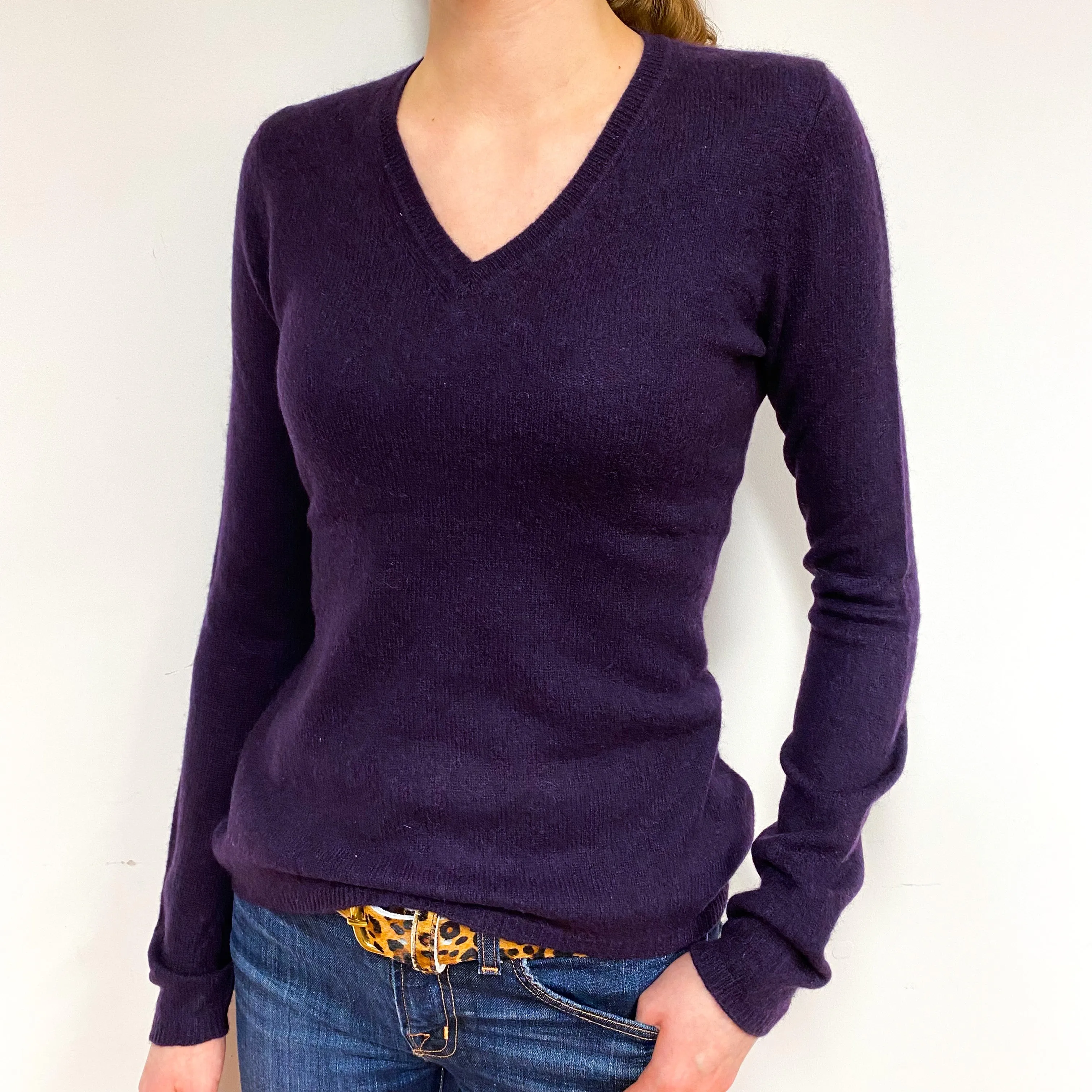 Deep Purple Cashmere V-Neck Jumper Extra Small