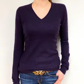 Deep Purple Cashmere V-Neck Jumper Extra Small