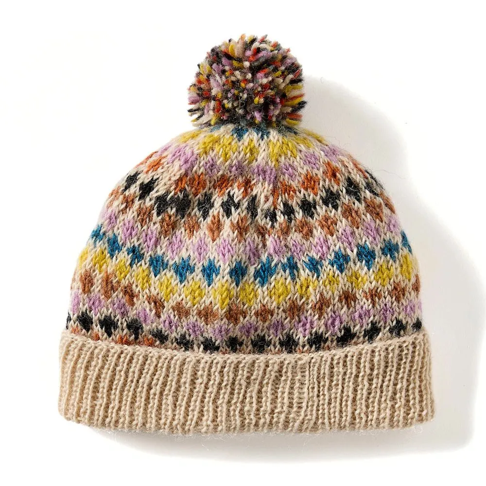 Diamond Remnant Knit Pom Hat