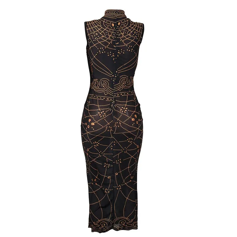 Digital Print Sleeveless Maxi Bodycon Dress