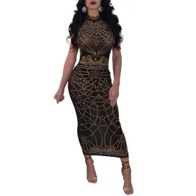Digital Print Sleeveless Maxi Bodycon Dress