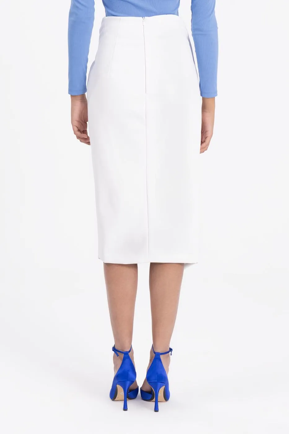 Ecru Draped Faux Leather Midi Skirt