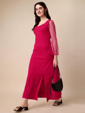 Elegant Pink Solid Maxi Dress with Sweetheart Neck