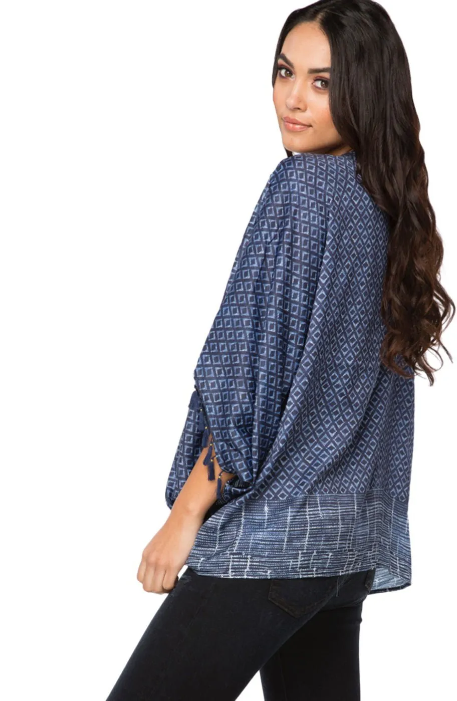 Feel the Sun Print and Solid Tassel Kimono Jacket