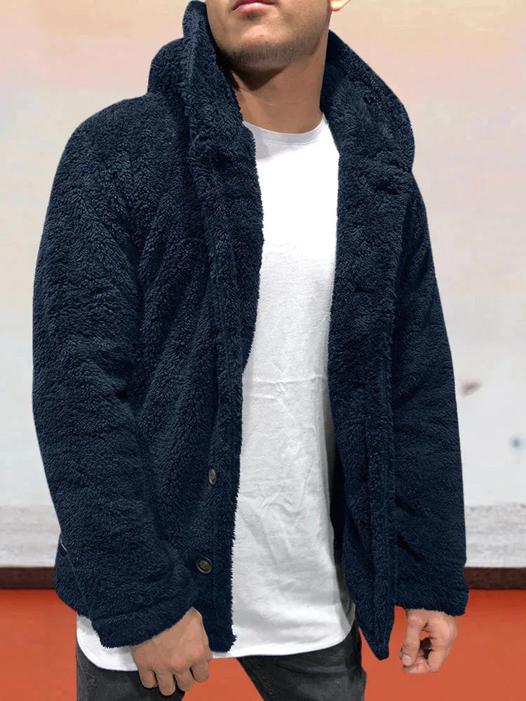 Flannelette Solid Color Hooded Coat