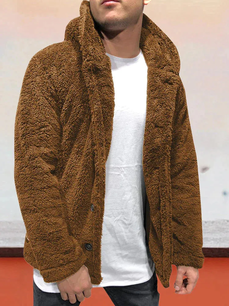 Flannelette Solid Color Hooded Coat