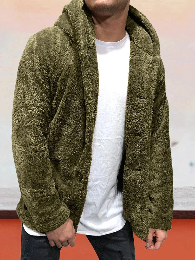 Flannelette Solid Color Hooded Coat