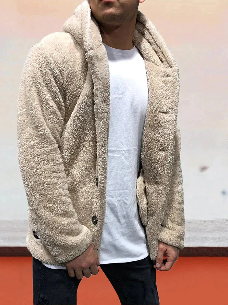 Flannelette Solid Color Hooded Coat