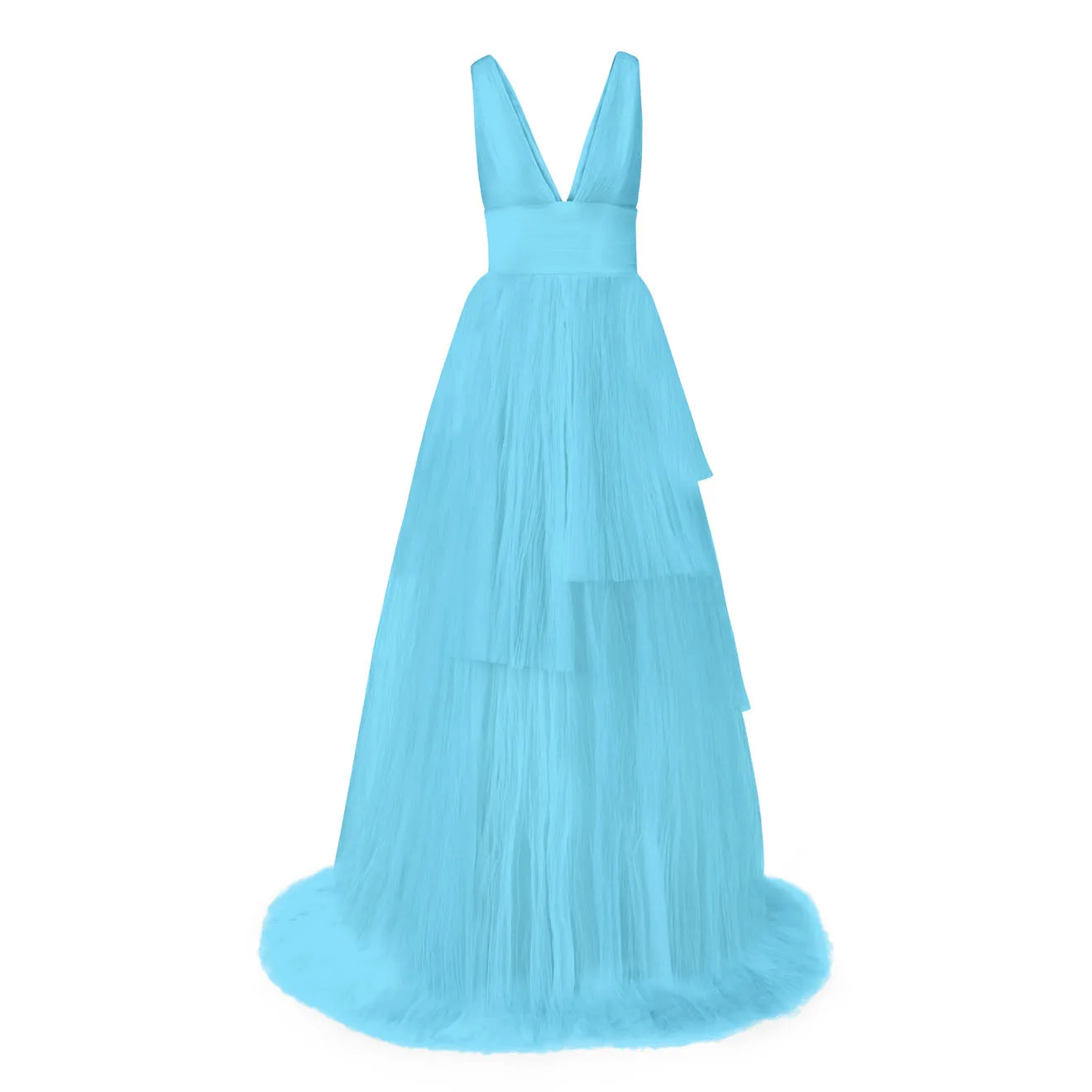 Flowy V-Neckline Layered Tulle Wedding Gown