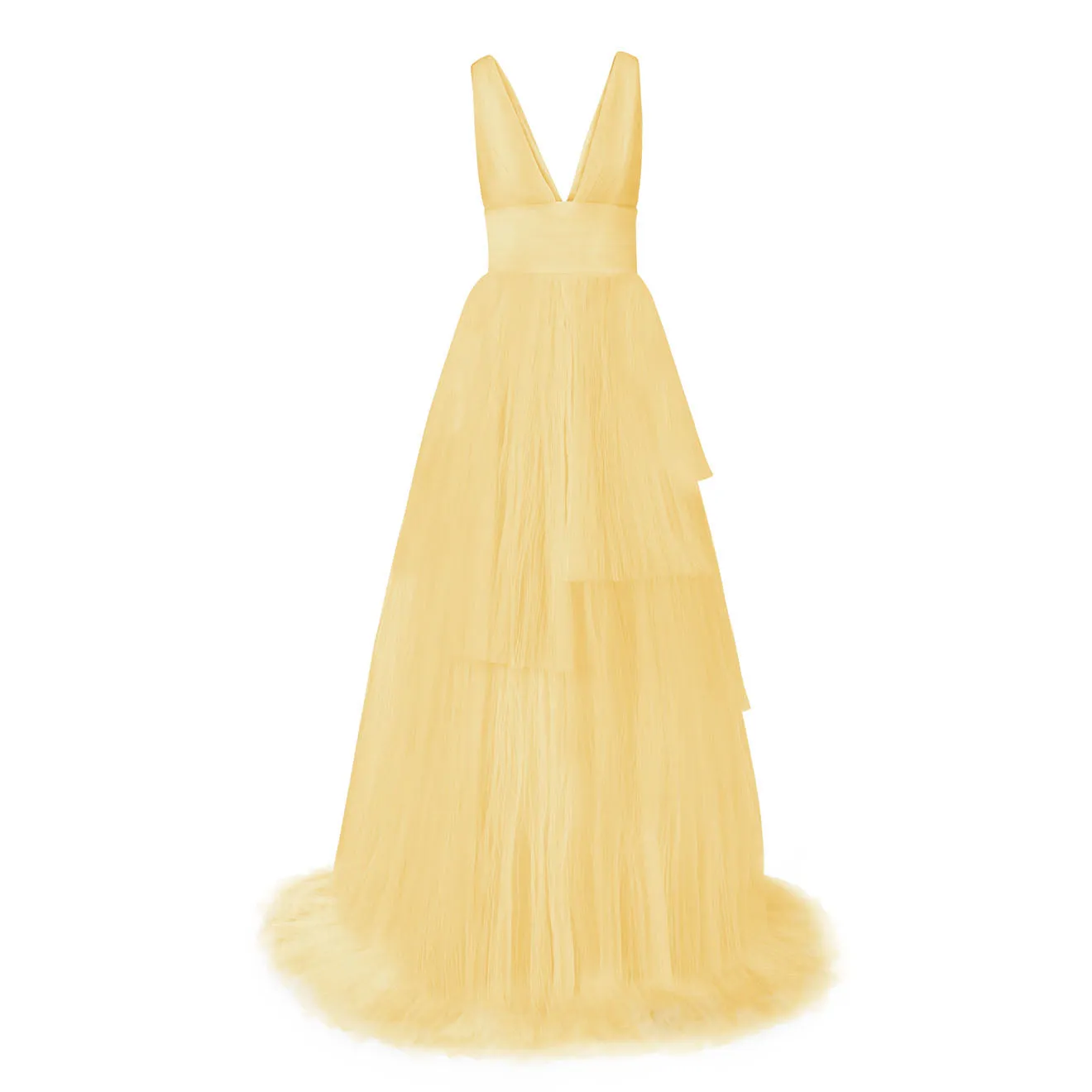 Flowy V-Neckline Layered Tulle Wedding Gown