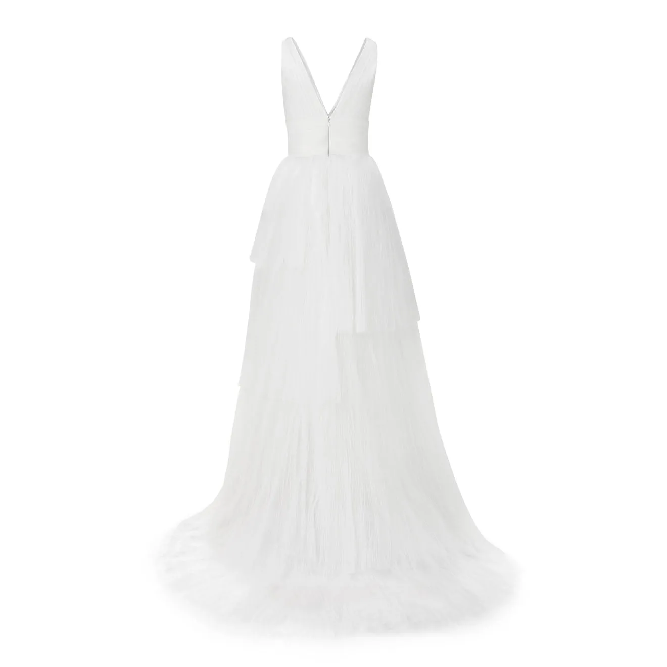 Flowy V-Neckline Layered Tulle Wedding Gown