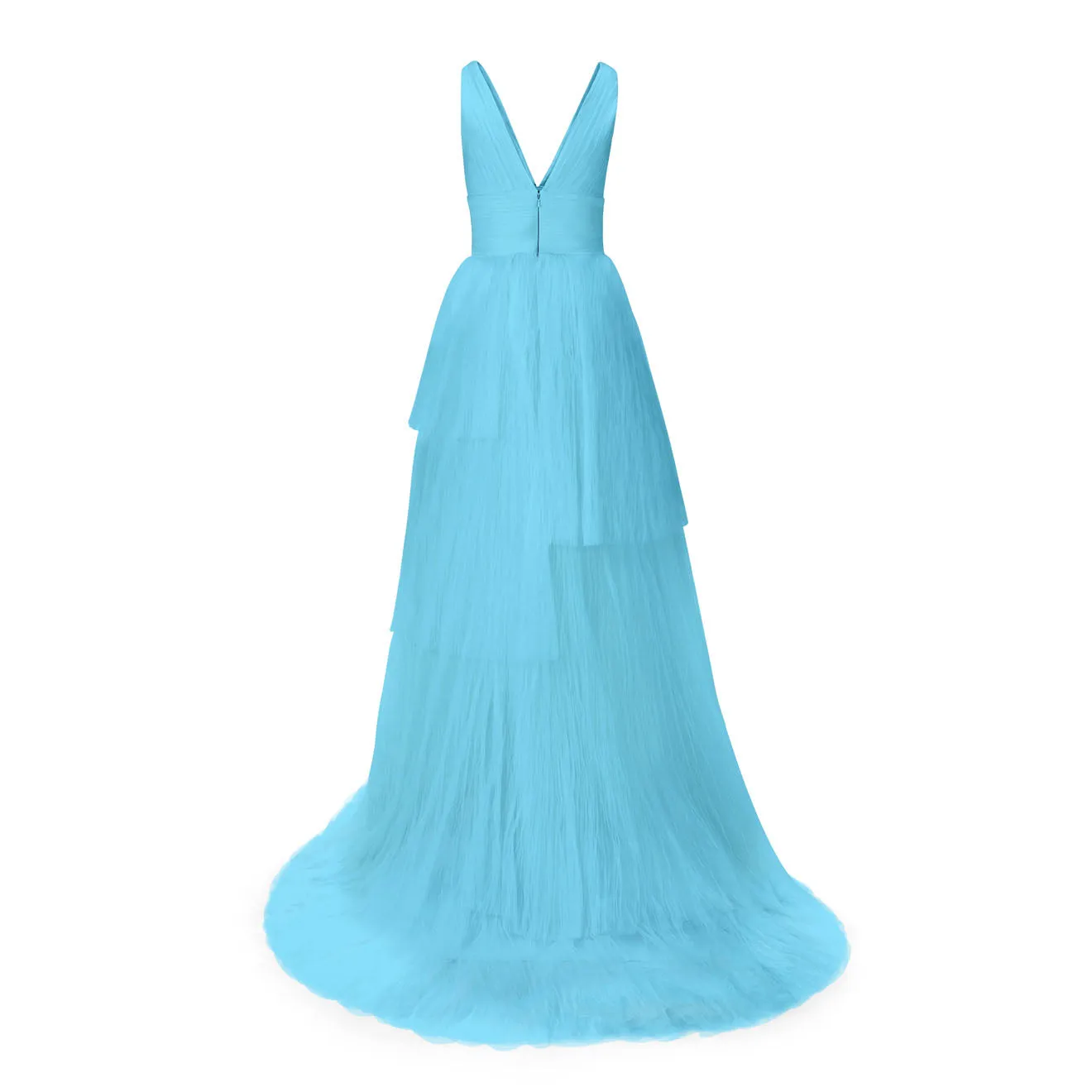 Flowy V-Neckline Layered Tulle Wedding Gown