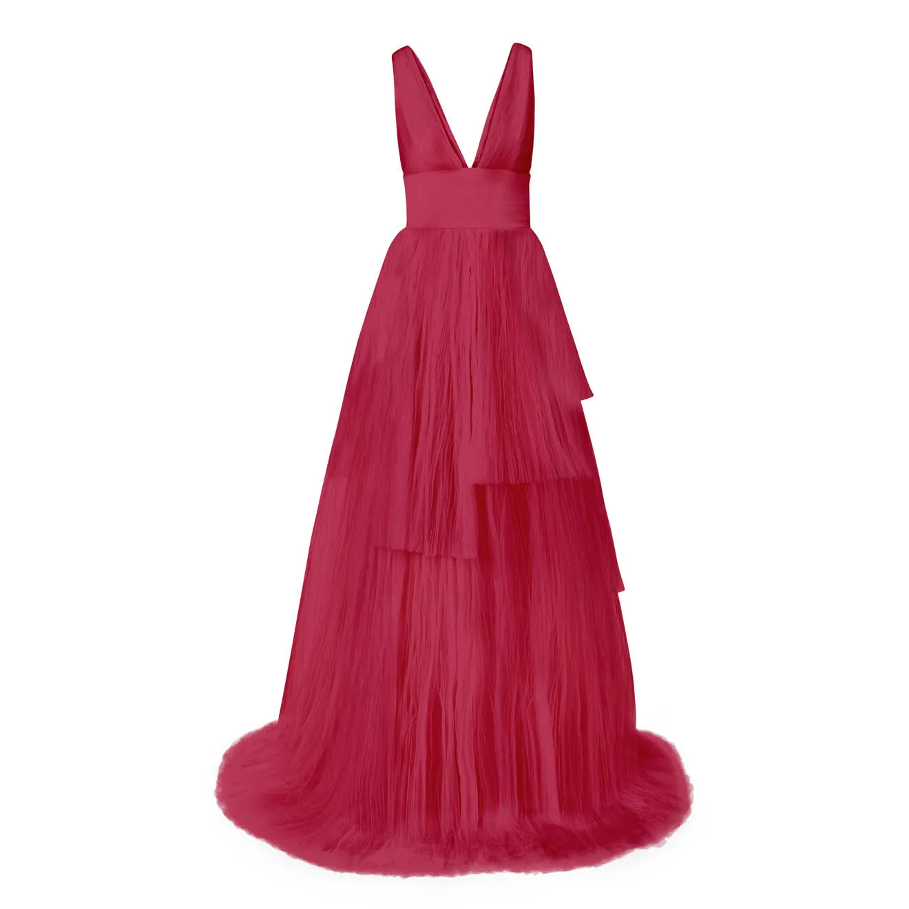 Flowy V-Neckline Layered Tulle Wedding Gown