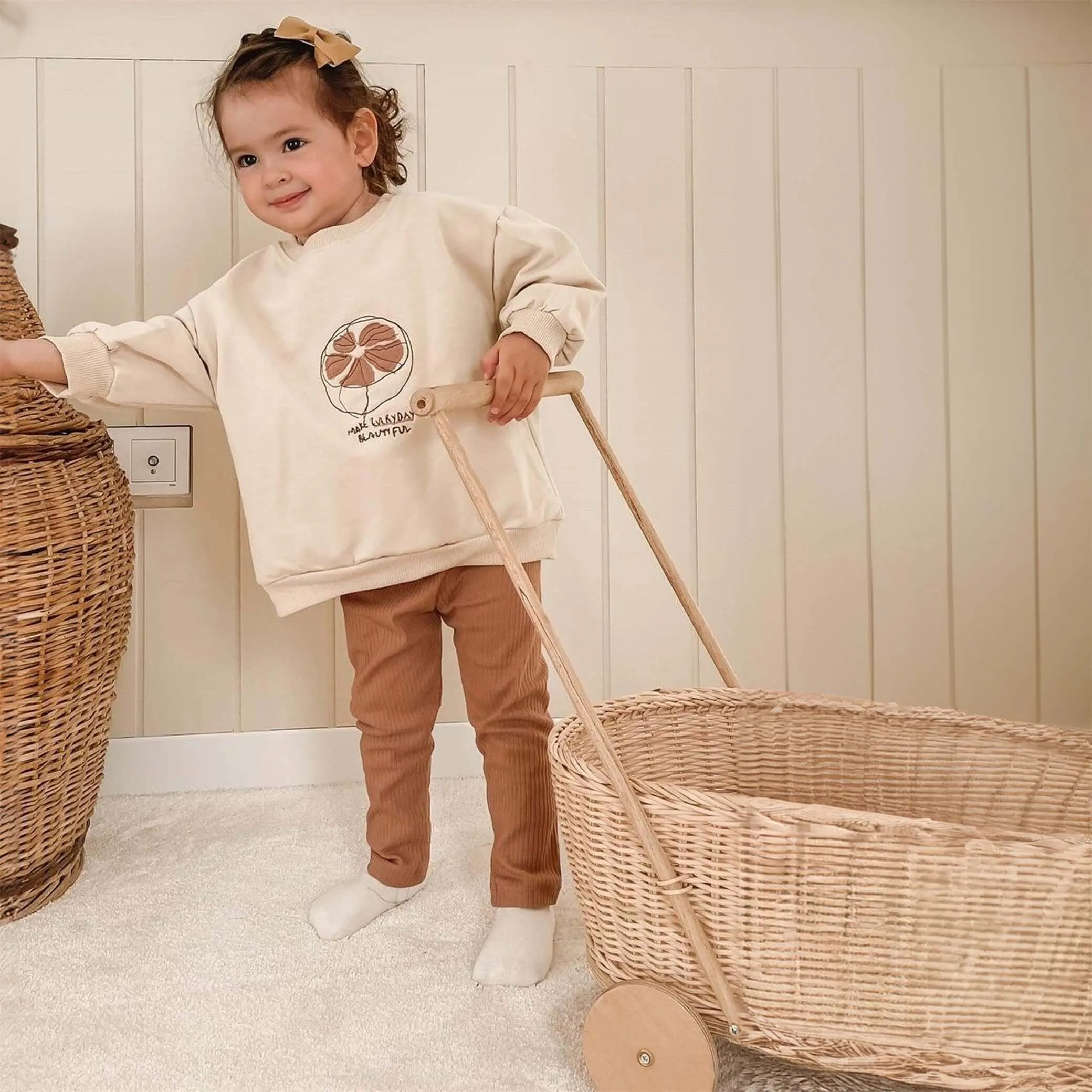 Fruit Embroidered Sweatshirt- Sand