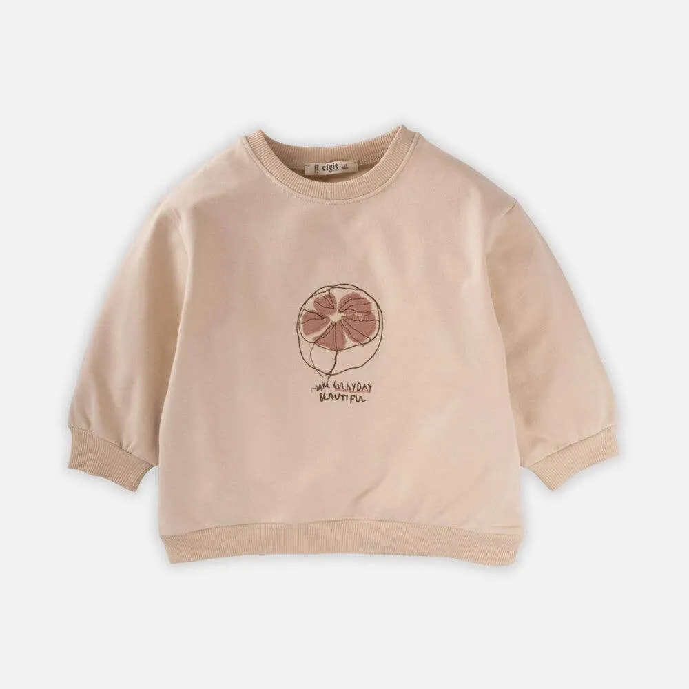 Fruit Embroidered Sweatshirt- Sand