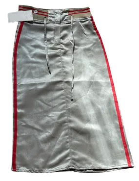 Girls Metallic Gold Thick Elasticated Waist Belted Side Stripe Midi Skirts