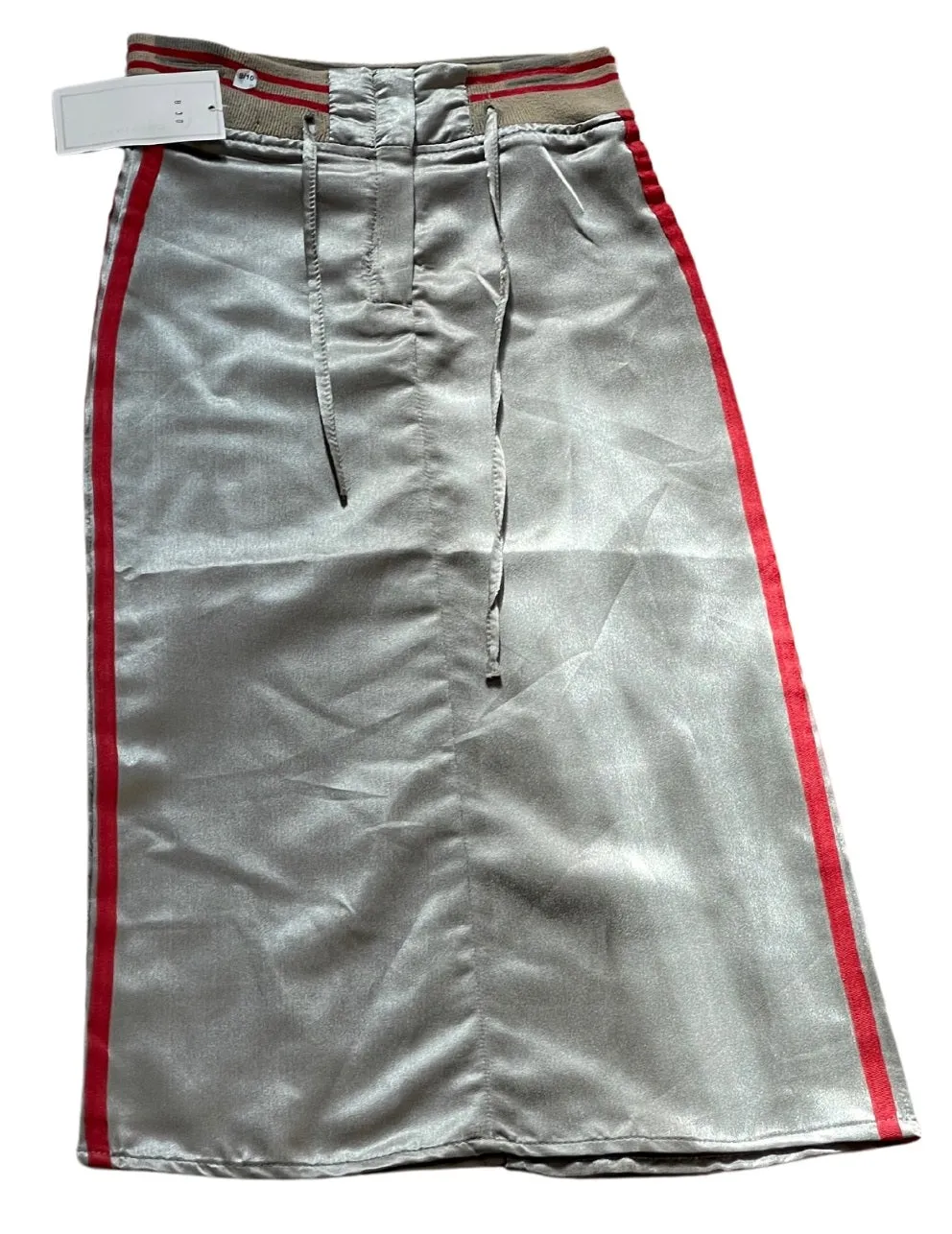 Girls Metallic Gold Thick Elasticated Waist Belted Side Stripe Midi Skirts