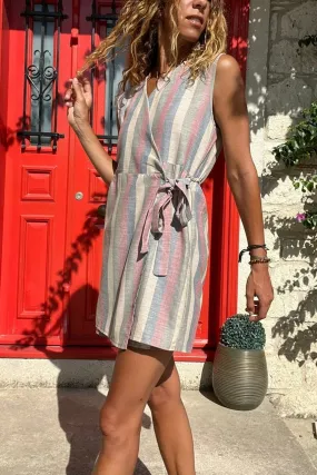 GNS Woman Laci-Red Linen Wrap Waist Tied Shorts Skirt Jumpsuit Bst3409 - San Antonio Abad