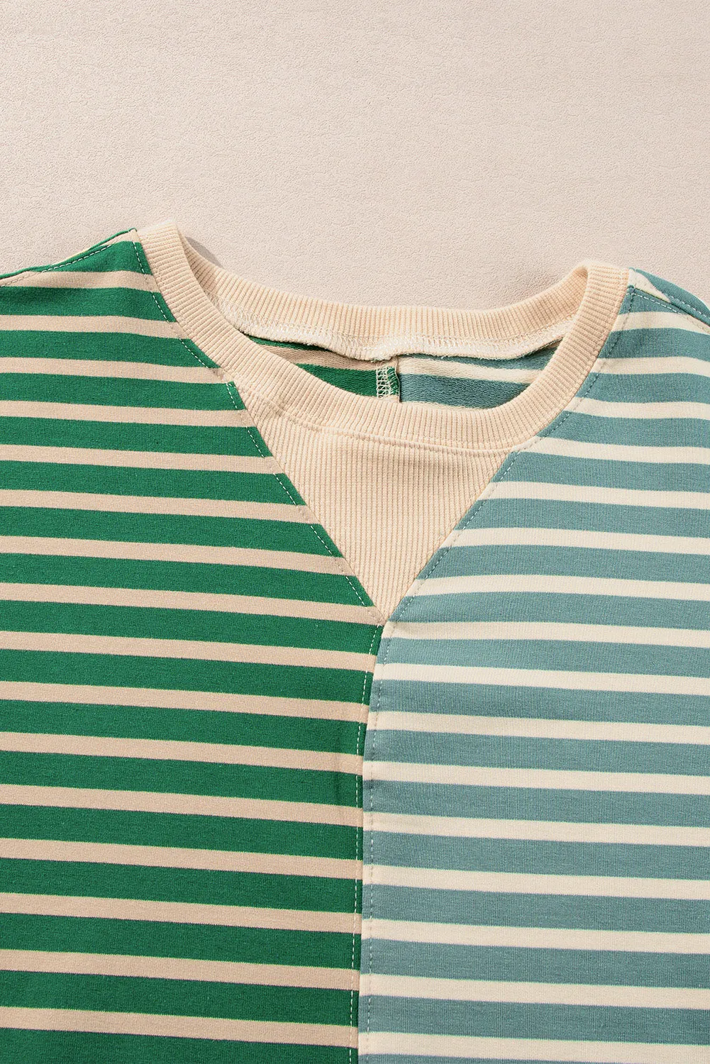 Green Stripe Colorblock Drop Shoulder Oversize Sweatshirt