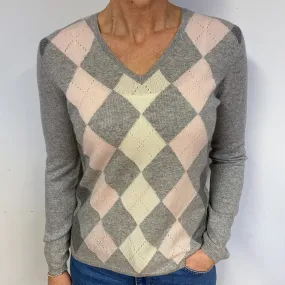 Grey Diamond Cashmere V-Neck Jumper M